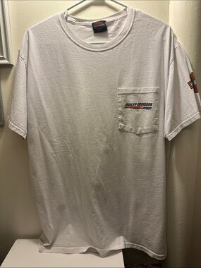 Harley-Davidson White Short Sleeve Pocket Tee with Orange Logo Accent